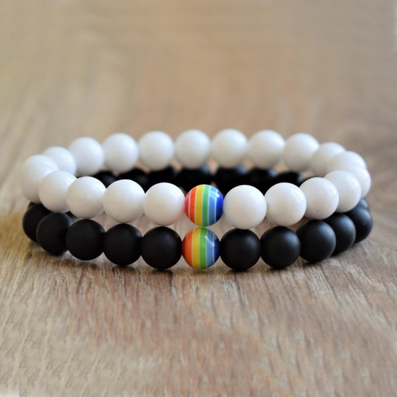 Black and White Stone beaded Mala Bracelet gay couples gift equality his and his rainbow bracelet
Black and White Stone beaded Mala Bracelet gay couples gift equality his and his rainbow bracelet