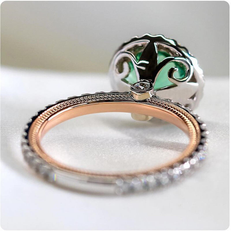 CZ Ring - Sterling Sier & Rose Gold Filled Round Cut Emerald Ring, Size 6-10, Elegant Crown Design for Women's Wedding Party Free shipping