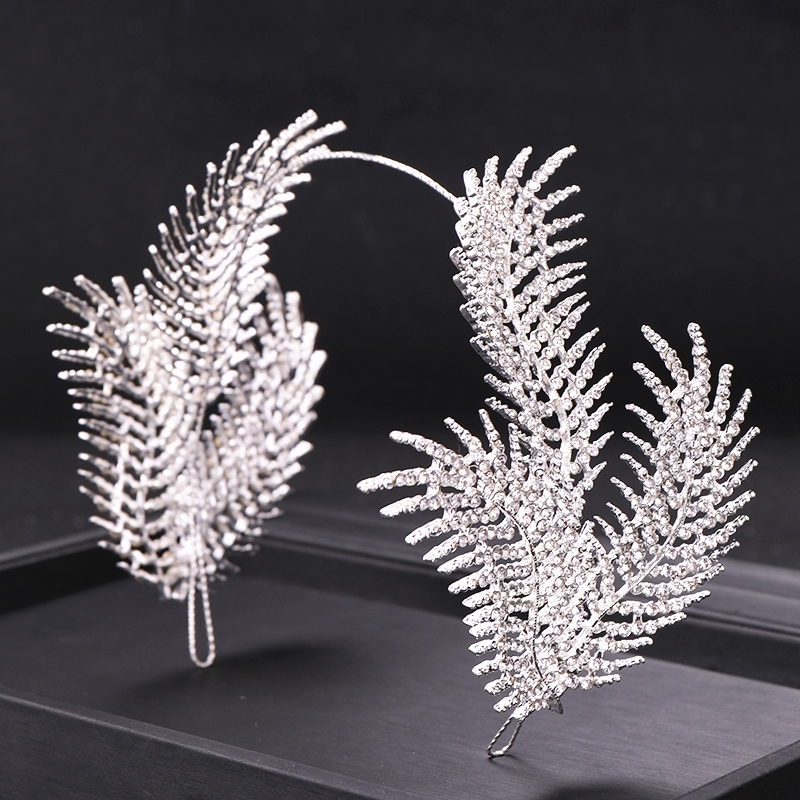 Rhinestone Feather Tiara Hairband Bridal Head Jewelry Wedding Bride Tiaras Crown Wedding Hair Accessorie Headpieces Y200807