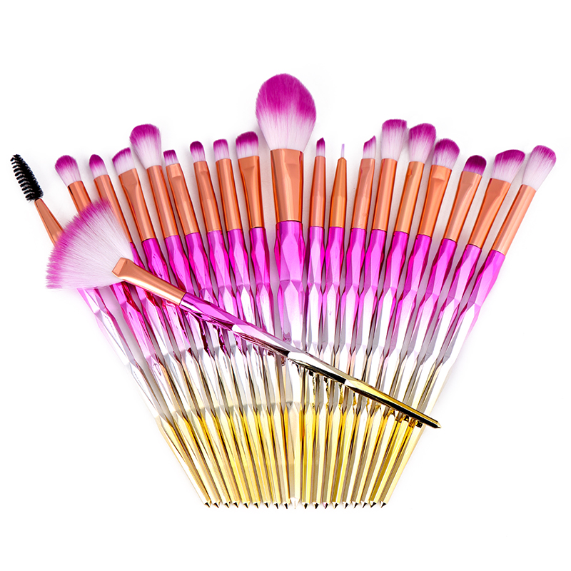 Professional 20pcs Diamond Fan Powder Foundation Brush Blush Blending Eyeshadow Lip Cosmetic Eye Make Up Brushes Kit Tool