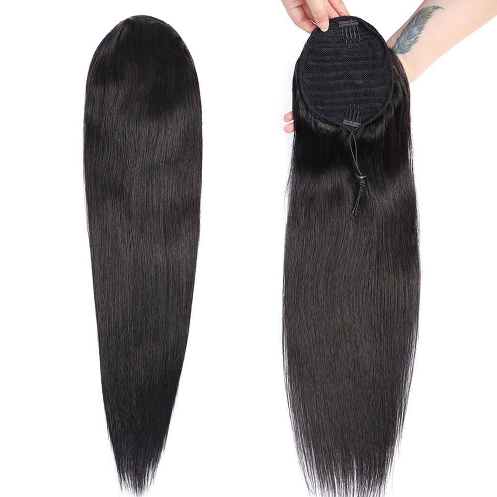 Long high Brazilian kinky straight drawstring ponytail 100% real hair natural human hair extension clip in 10-24inch 140g brown black