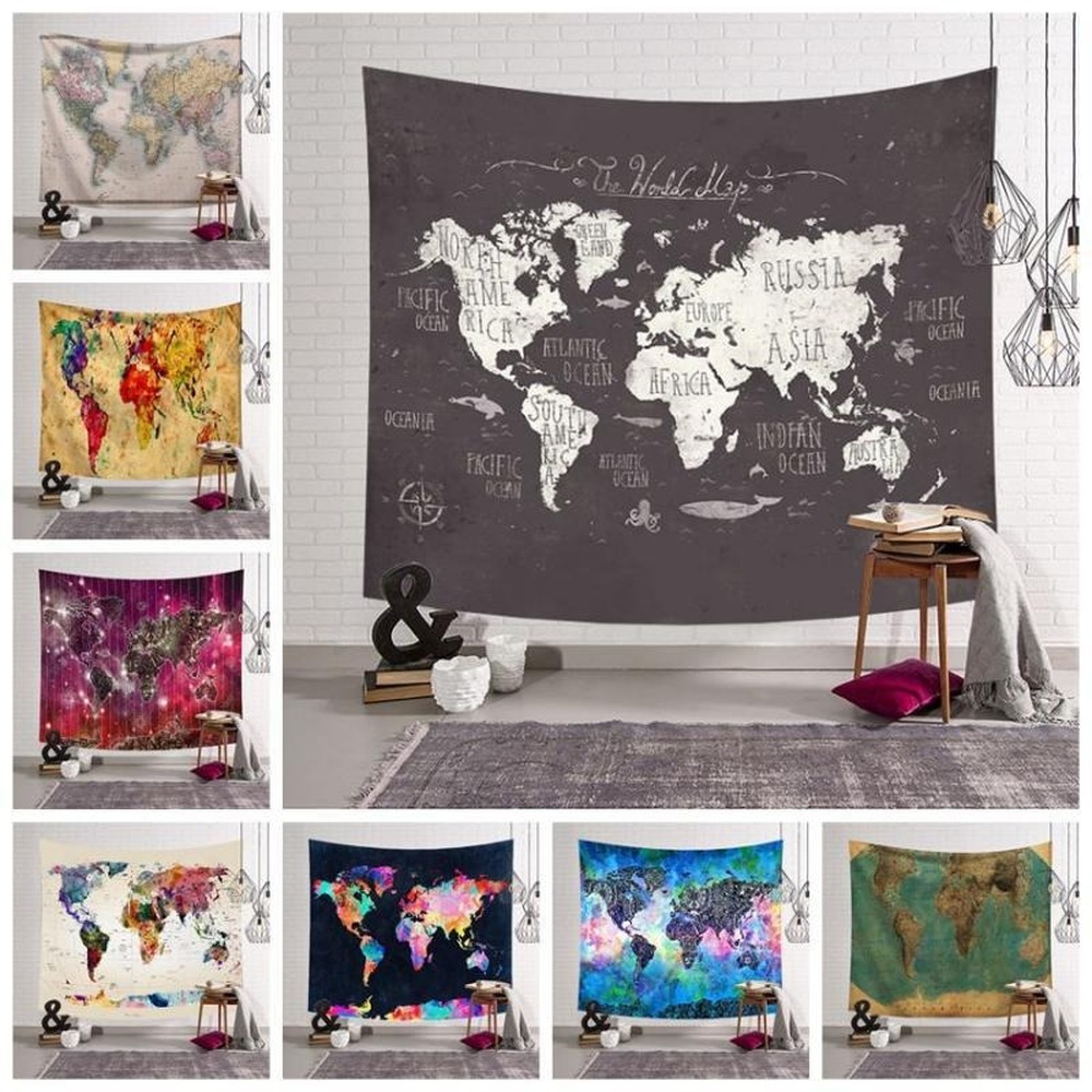 12 Styles World Map Printed Tapestry Wall Hanging Home Decor Beach Towel Yoga Mat Shawl Picnic Mats Home Decor Tapestries