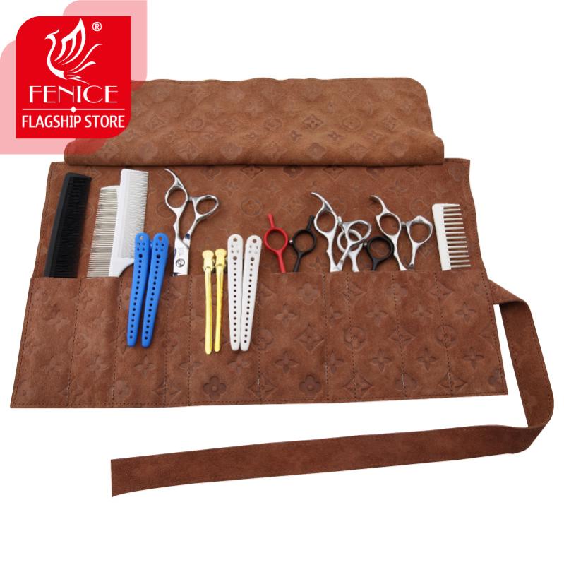 Fenice Hairdressing Scissor folding bag shears wrapping kit shears bag leather barber hair scissors Holster Pouch Holder