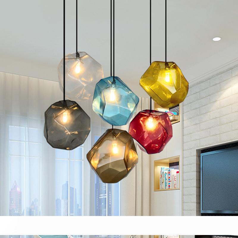 Simple intérieur coloré lumière pendentif en verre Stone G4 LED lampe La salle de restaurant bar café magasin d'appareils d'éclairage AC110-265