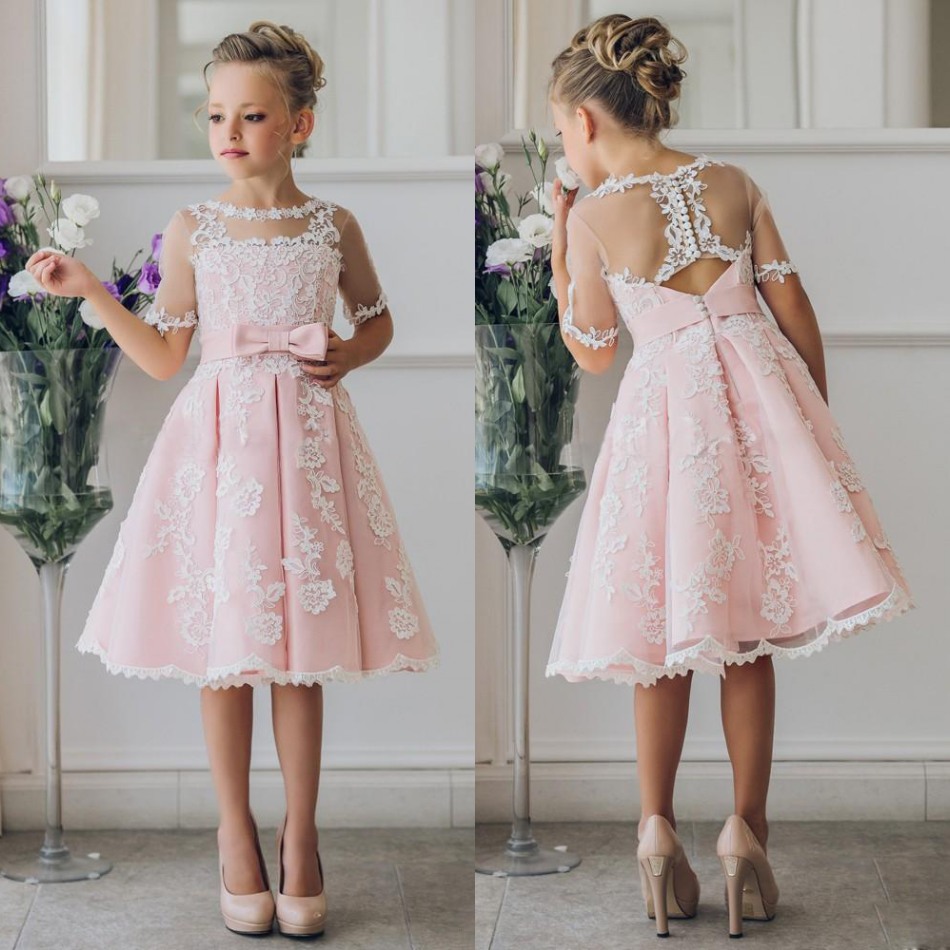 Flower Girls Dresses For Wedding Lace A Line Kids Formal Wear knee Length Multilayer Girls Pageant Dress