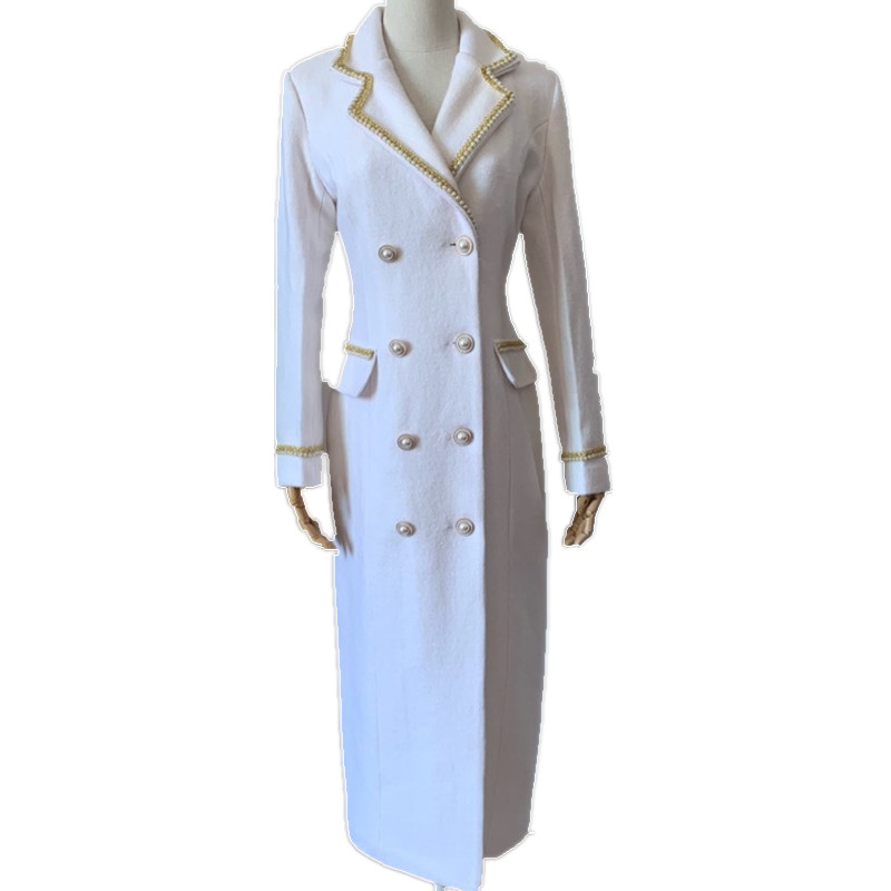 small fragrance x-long woolen coat women fashion beading double breasted slim wool blends overcoat, White
small fragrance x-long woolen coat women fashion beading double breasted slim wool blends overcoat, White