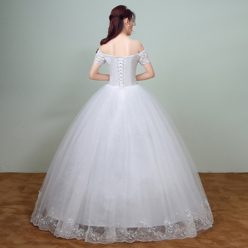 New Arrival Spring White Lace Sleeve Wedding Dress 2020 Korean Style Appliques vestidos de noiva Sexy Boat Neck Bridal Dress