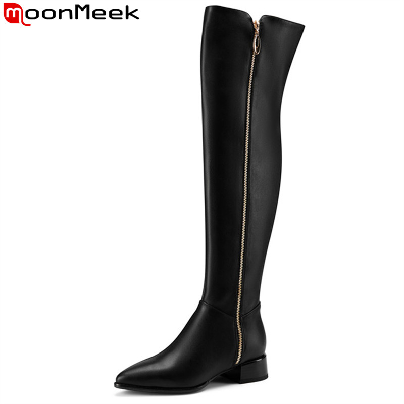 MoonMeek 2020 new pu+genuine leather boots women med heels over the knee boots zip classic ladies autumn winter long, Black
MoonMeek 2020 new pu+genuine leather boots women med heels over the knee boots zip classic ladies autumn winter long, Black