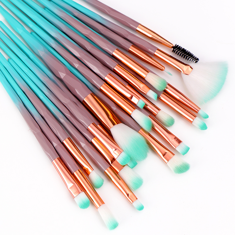 Professional 20pcs Diamond Fan Powder Foundation Brush Blush Blending Eyeshadow Lip Cosmetic Eye Make Up Brushes Kit Tool