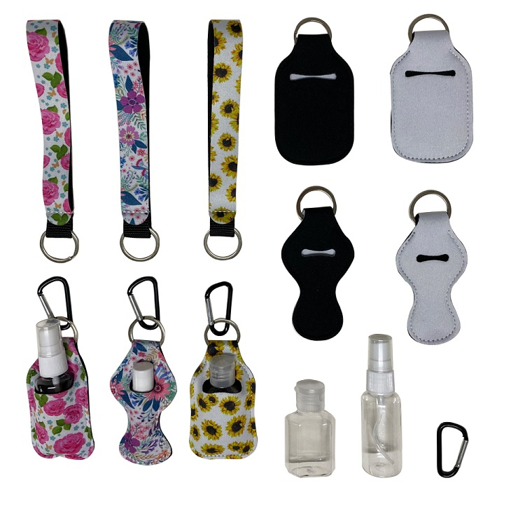 229 Styles Neoprene Hand Sanitizer Bottle Holder Keychain Bags 30ml Hand Sanitizer Bottle Wristlet Keychain Chapstick Holder