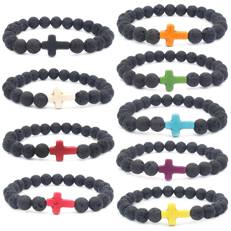 Lava Stone Beaded Strand Bracelets Natural Black Essential Oil Diffuser Elastic cross Bracelet Volcanic Rock Hand Strings jewelry
Lava Stone Beaded Strand Bracelets Natural Black Essential Oil Diffuser Elastic cross Bracelet Volcanic Rock Hand Strings jewelry