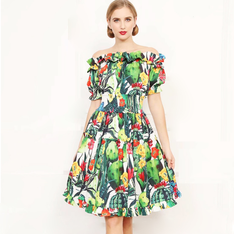 Women' Runway Dresses Slash Neckline Short Sleeves Sexy Off the Shoulder Printed Elastic Waist Fashion Holiday Dresses, Green
Women' Runway Dresses Slash Neckline Short Sleeves Sexy Off the Shoulder Printed Elastic Waist Fashion Holiday Dresses, Green