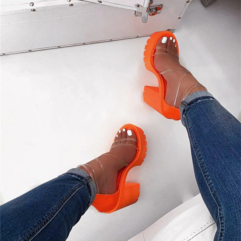 2020 New Women Platform Summer Sandals Buckle Woman Candy Colors Thick High Heels Ladies Ankle Strap Shoes Female Sandalias Y200620