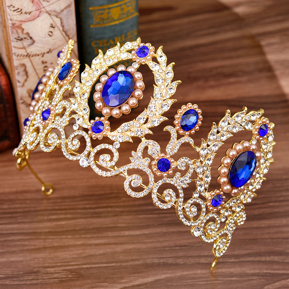 Baroque Royal Queen King Pearl Bridal Tiaras Crowns Wedding Hair Accessories Rhinestone Diadem Prom Pageant Crown With Earrings Y200727