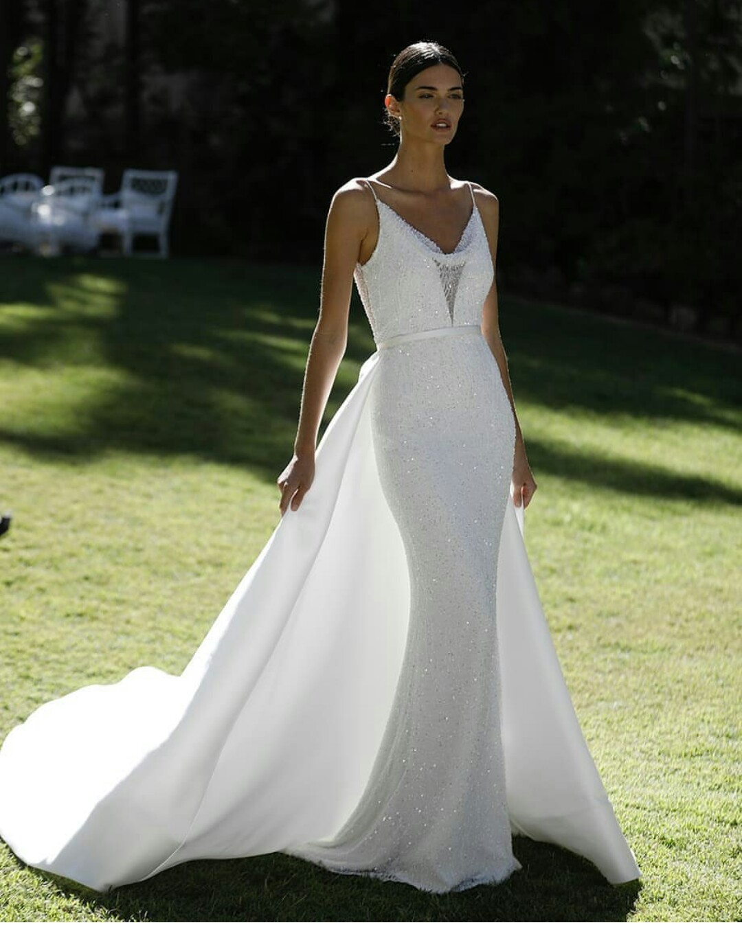 Strap Mermaid Wedding Dresses with Detachble Train Sequins Beaded Wedding Dress with Rhinestones Custom Made Vestidos De Novia