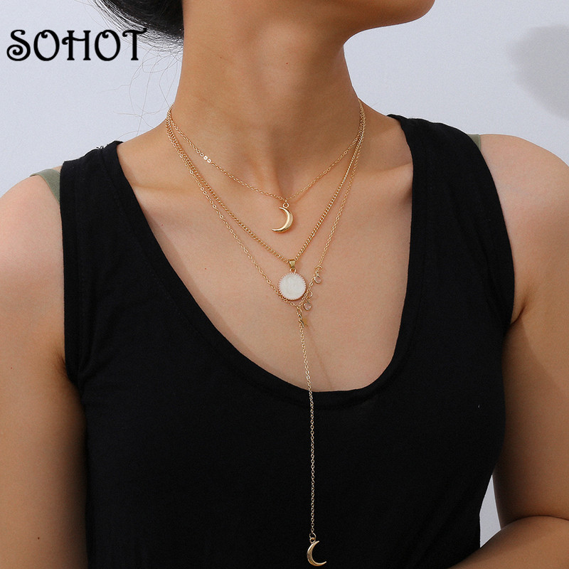 SOHOT Romantic Multilayer Long Tassel Chain Chic Alloy Moon Round Opal Dangle Women Pendant Necklace For Female Jewelry Bijoux
SOHOT Romantic Multilayer Long Tassel Chain Chic Alloy Moon Round Opal Dangle Women Pendant Necklace For Female Jewelry Bijoux