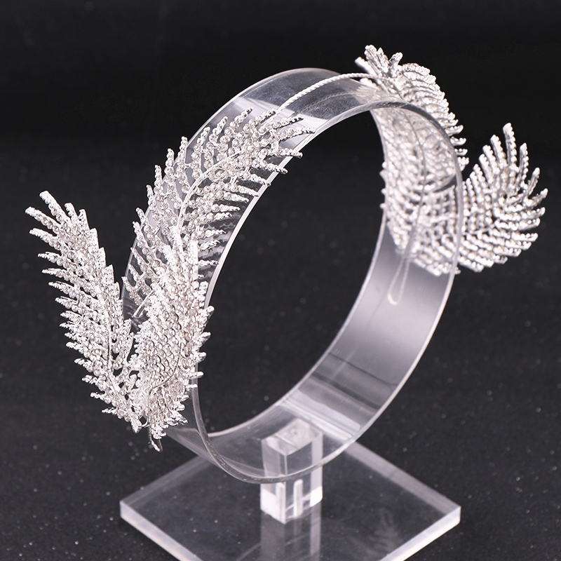 Rhinestone Feather Tiara Hairband Bridal Head Jewelry Wedding Bride Tiaras Crown Wedding Hair Accessorie Headpieces Y200807