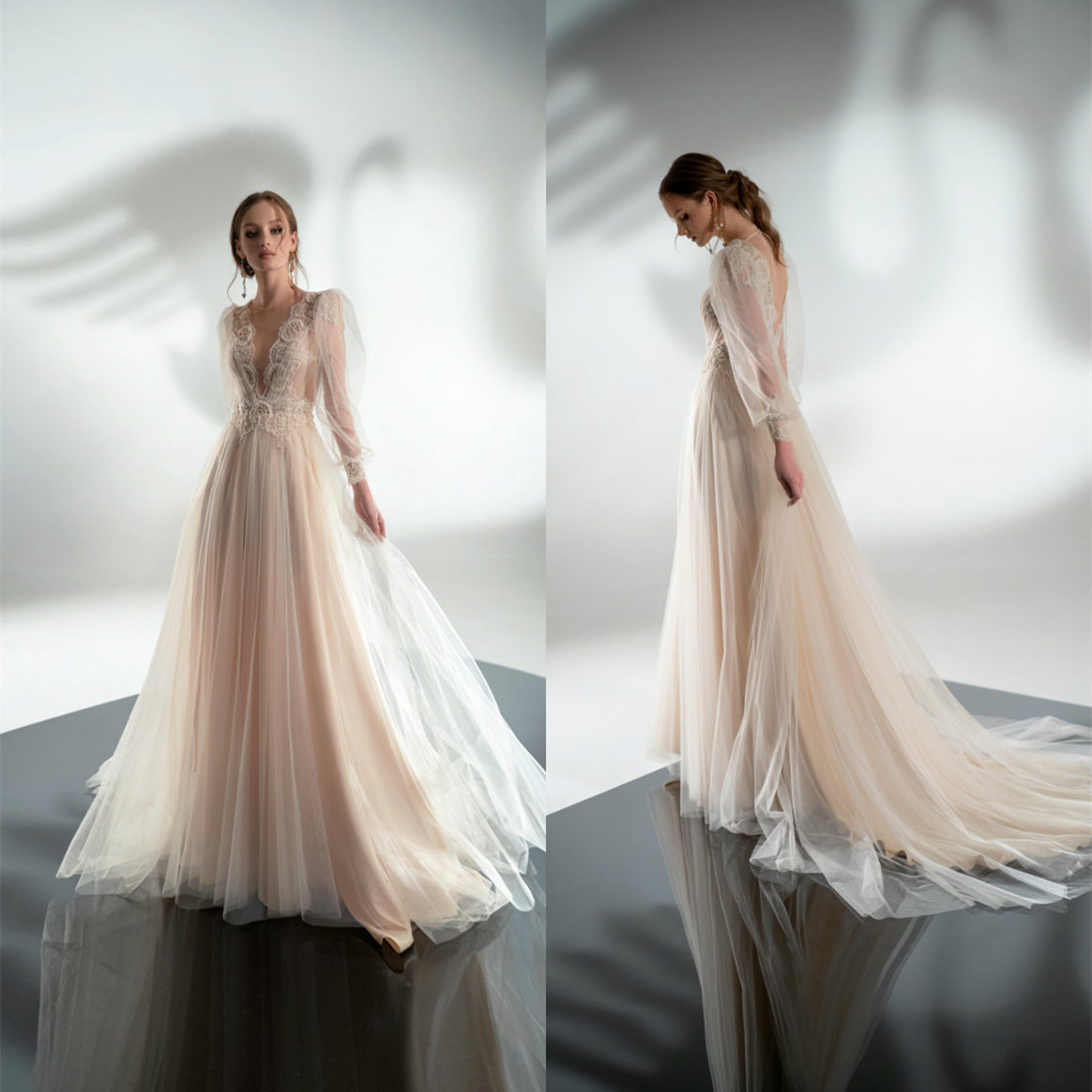 2021 Elegant Wedding Dresses V Neck Long Sleeve Appliques Lace Bridal Gowns Custom Made Backless Sweep Train A-Line Wedding Dress, Black 
2021 Elegant Wedding Dresses V Neck Long Sleeve Appliques Lace Bridal Gowns Custom Made Backless Sweep Train A-Line Wedding Dress, Black