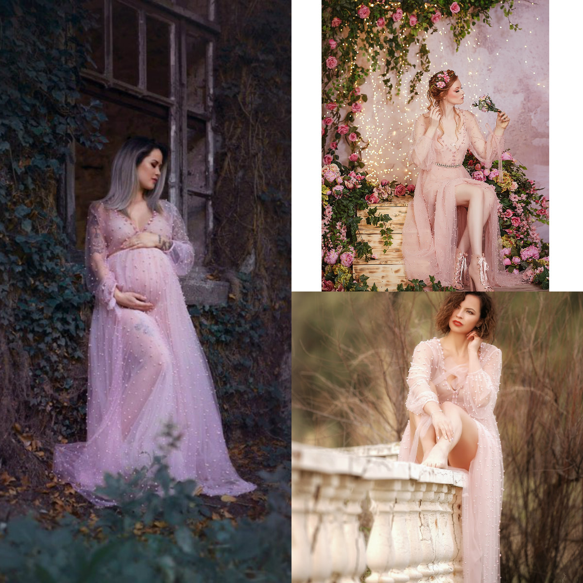 Flush Pink Beaded Bathrobe Sleepwear Bathrobe Boudoir Dress A Line Dressing Gown Babydoll Sexy Lingerie Bath Robes De Mariée