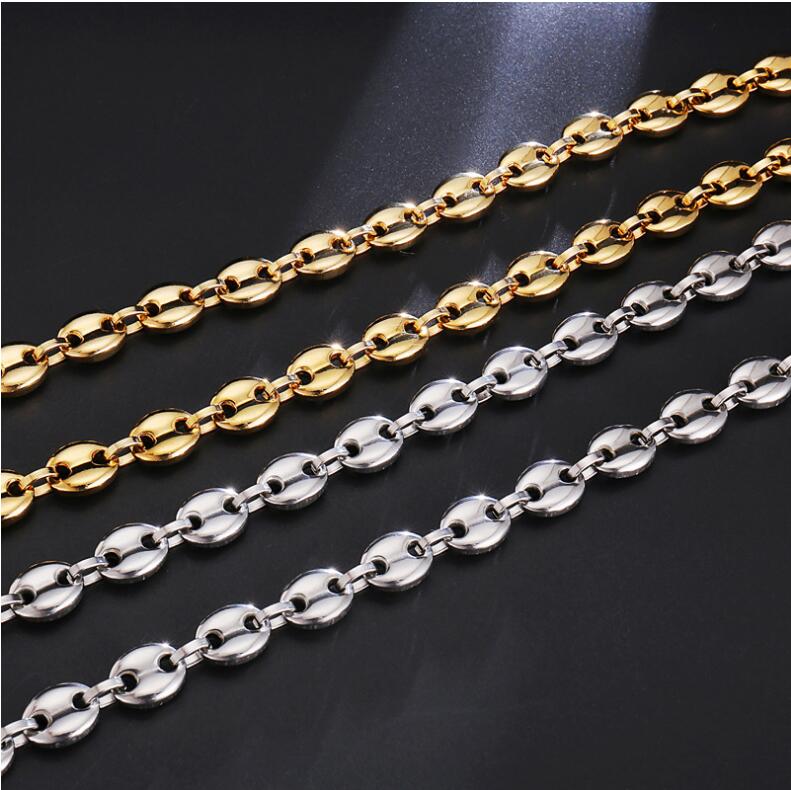 NEW HIP Hop width 11MM 60CM stainless steel gold and silver coffee bean chain necklace men039s jewelry