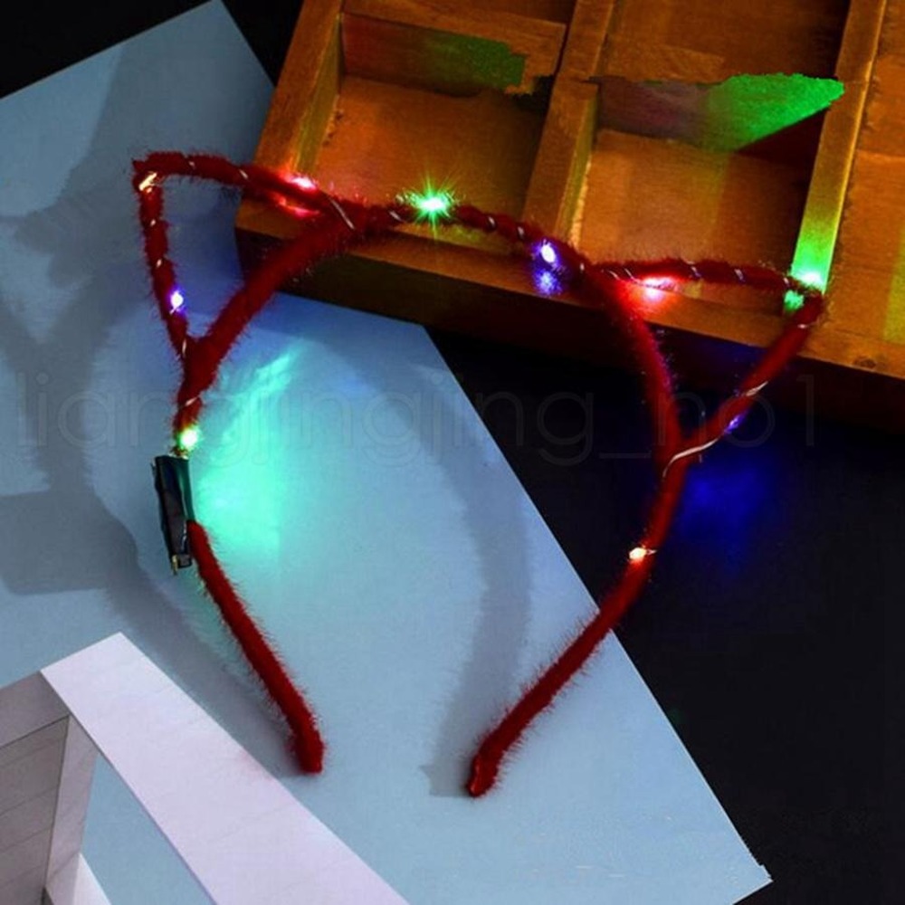 LED Light Up Cat Animal Ears Headband Women Girls Flashing Headwear Hair Accessories Concert Glow Party Supplies Halloween Xmas Gift