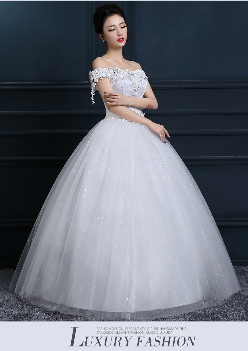 One Shoulder Wedding Dress 2019 New Korean Bride Plus Size Dress Boat Neck Off The Shoulder Vestido De Noiva