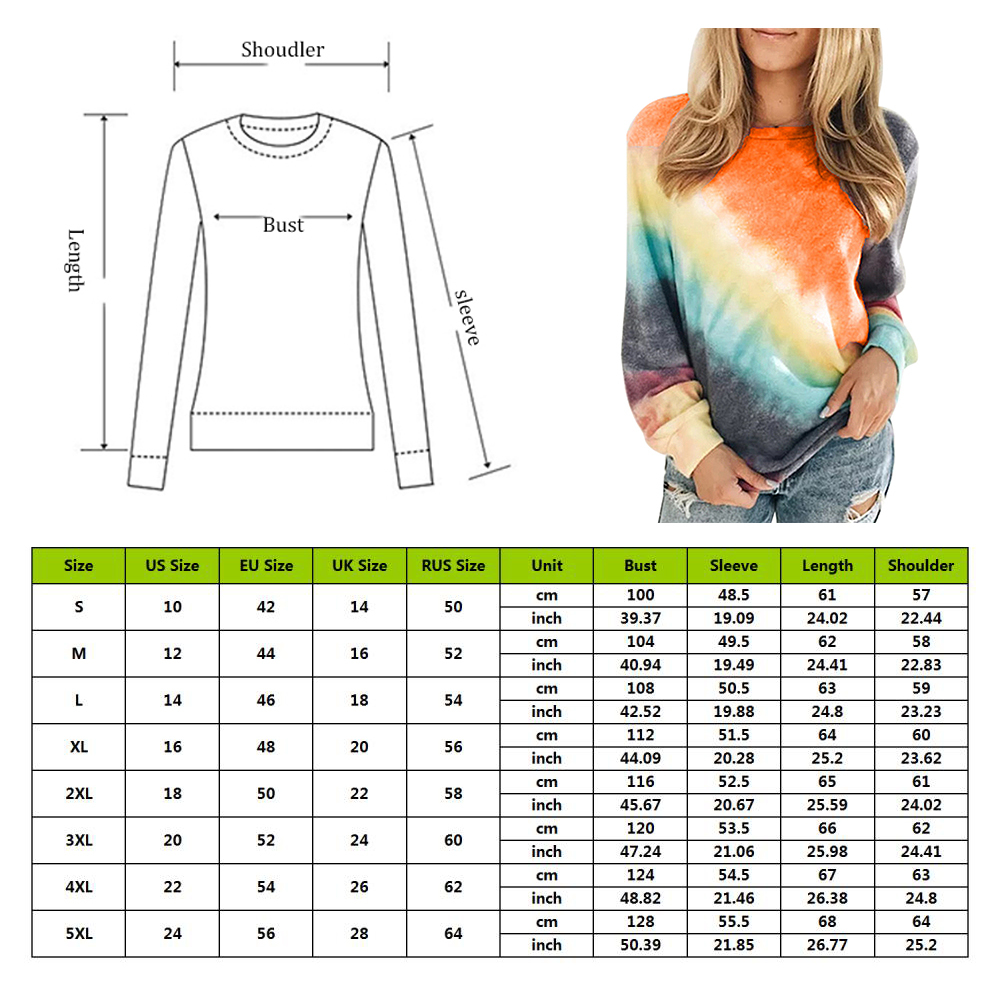 Adisputent 2020 Spring Womens Fashion Tie Dye Sweatshirt Crew Neck Tie-Dye Pullover Hoodie Female Long Sleeve Hoodie Plus Size MX200808