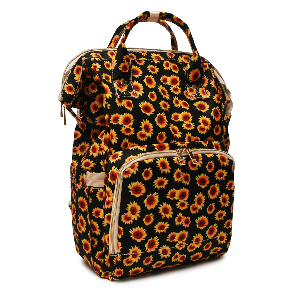 New-Sunflower Diaper Bag Bullskull Flowers Diaper Backpack Waterproof Canvas Diaper Mummy Bag Leopard Serape, Cow Hide, Aztec