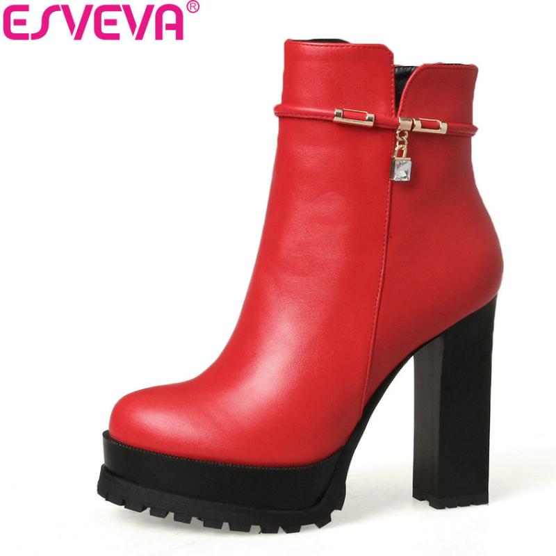 ESVEVA 2020 Two Diffrent Type Heels Women Boots Zipper Platform Ankle Boots Square or Thin High Heel Autumn Size 34-39, Square heel red
ESVEVA 2020 Two Diffrent Type Heels Women Boots Zipper Platform Ankle Boots Square or Thin High Heel Autumn Size 34-39, Square heel red