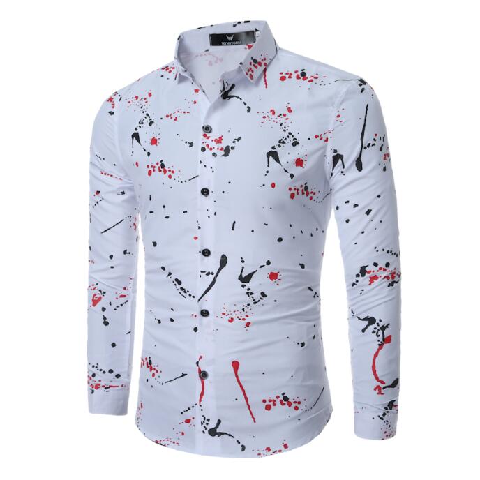 Fashion-Casual Shirt Men Spring Long Sleeve Tops High Quality Printing Men Slim Fit Chemise Social Shirt 2017 White