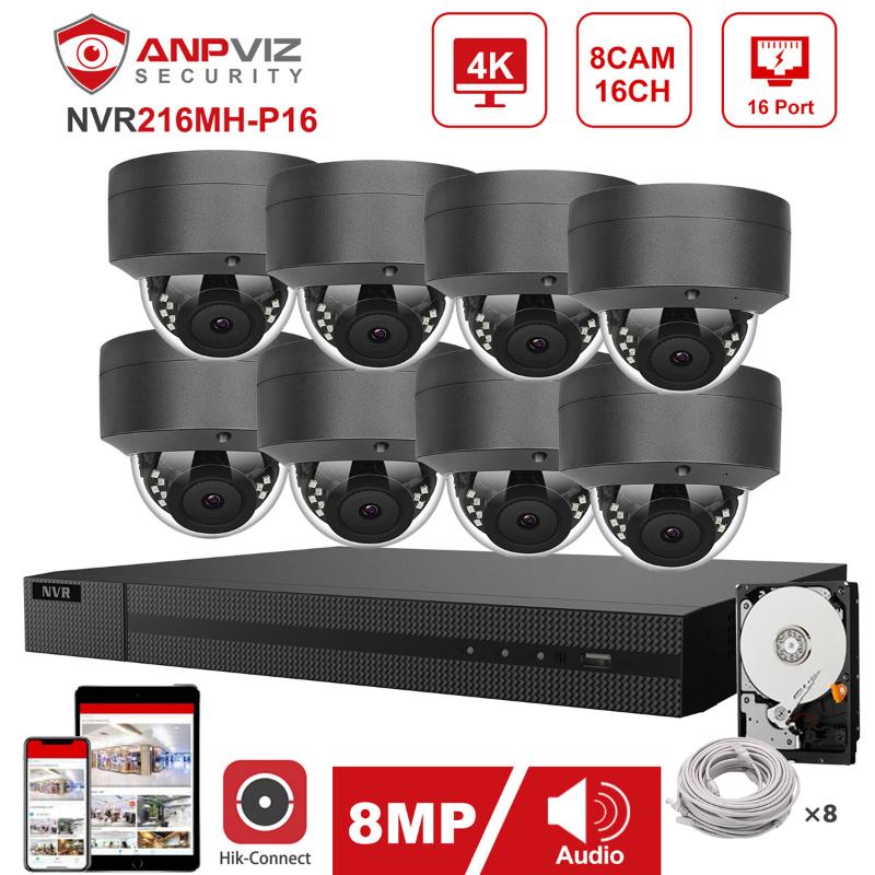 

Hikvision OEM 16CH 4K NVR Anpviz 8pcs 8MP POE IP Camera System Indoor/Outdoor IP Camera Security Surveillance Kit IP66 30m P2P