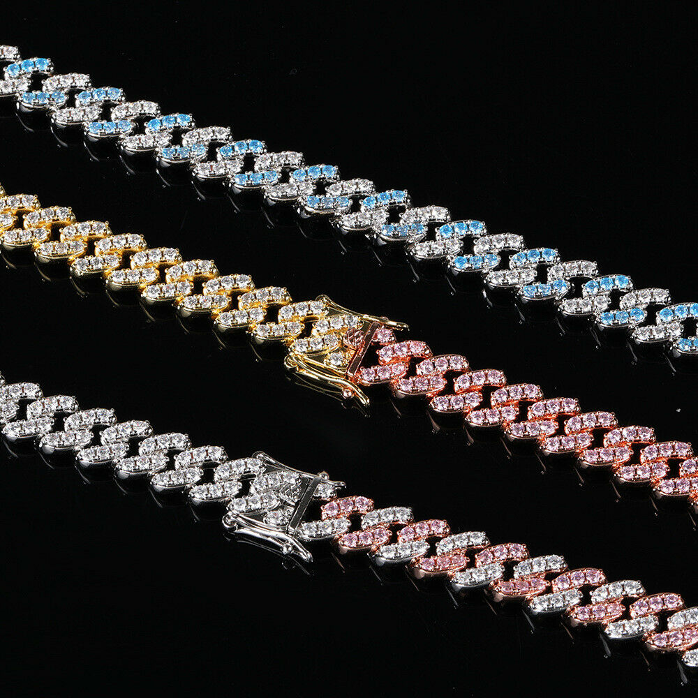 9mm Hiphop Cuban Chain Necklace Shining Zircon Bling 14k Gold Plated Copper Small Diamond Miami Cuban Link Chain16quot24quot