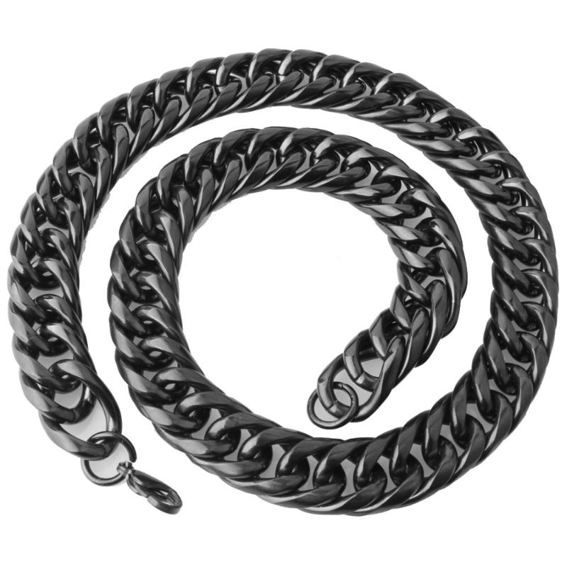 Chains Custom ANY Length 20mm Width Heavy Thick Black Tone Round Curb Cuban 316L Stainless Steel Necklace Link Mens Chain1