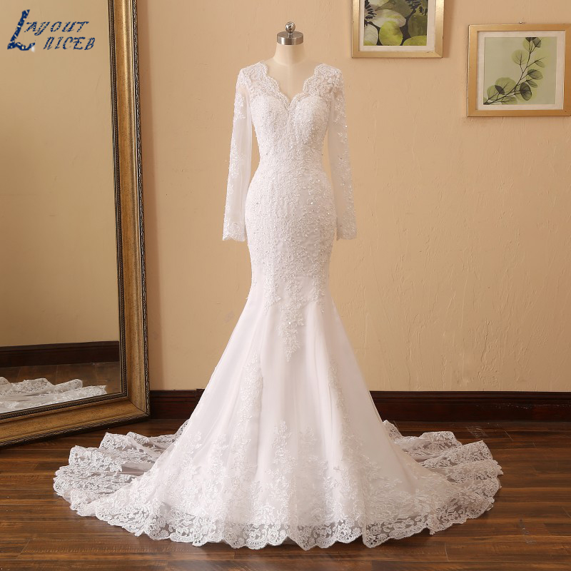 LAYOUT NICEB V Neck Long Sleeves Mermaid Wedding Dresses Beading Lace Wedding Gown Custom Made Vestido De Noiva 100% Real Pics, White
LAYOUT NICEB V Neck Long Sleeves Mermaid Wedding Dresses Beading Lace Wedding Gown Custom Made Vestido De Noiva 100% Real Pics, White