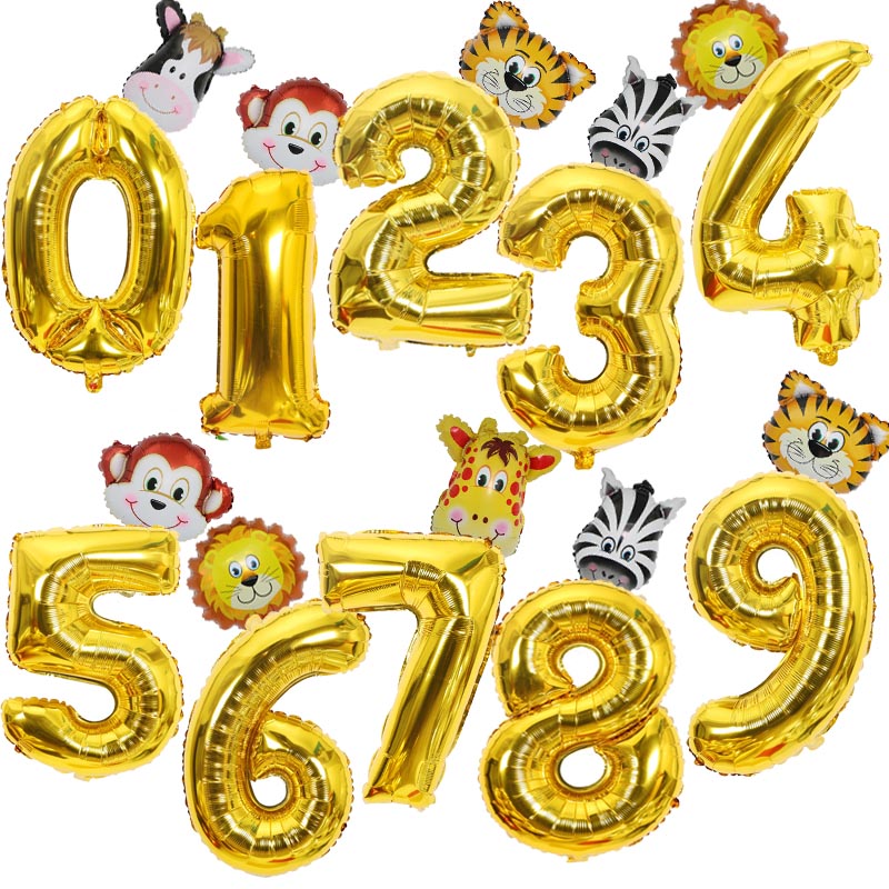 

40inch Number Balloons with animal Baloon lion tiger Jungle animal Party 1st/2/3/4/5/6/7th Birthday Globos Party Supplier Decor