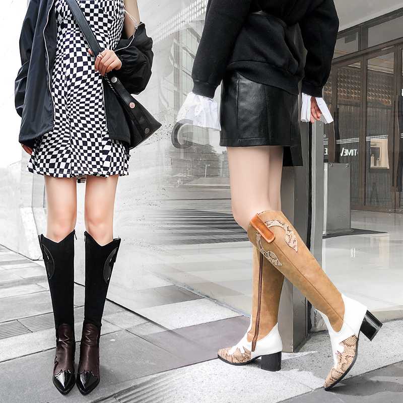 Snake Print Stitching Long Boots Women Fashion Knee High Winter Boots Slip On Cowgirl Boot Autumn Shoes Woman Botas Mujer Nice, Balck
Snake Print Stitching Long Boots Women Fashion Knee High Winter Boots Slip On Cowgirl Boot Autumn Shoes Woman Botas Mujer Nice, Balck