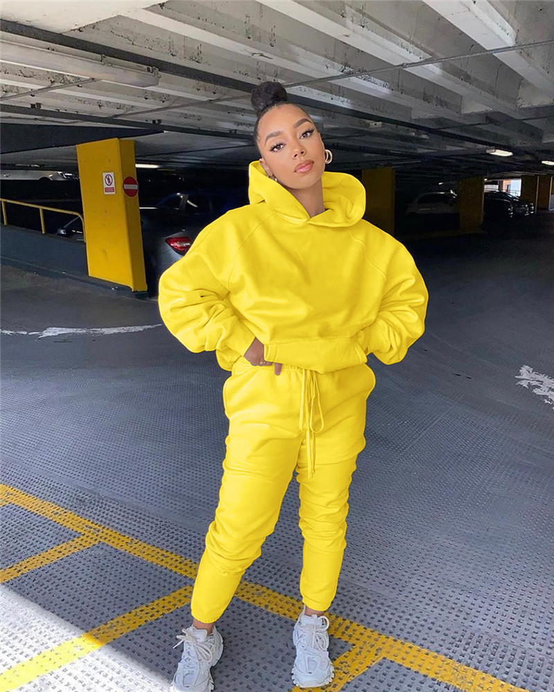 Plus size Women tracksuits solid color two pcs set pullover hoodies top+pants casual black Outfits fall winter sweatsuits jogger suit 3925