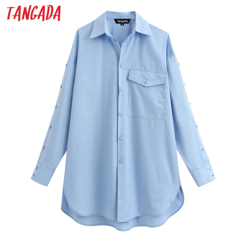 Tangada women oversized blue shirts buttons long sleeve solid elegant office ladies long blouses BE829
Tangada women oversized blue shirts buttons long sleeve solid elegant office ladies long blouses BE829
