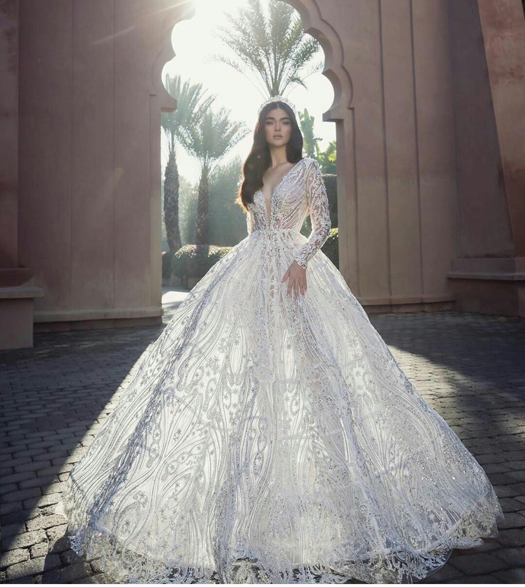 Saab Country Elie Wedding Dresses Long Sleeve V Neck Lace Appliqued Beads Beach Bridal Gowns Robe De Mariee