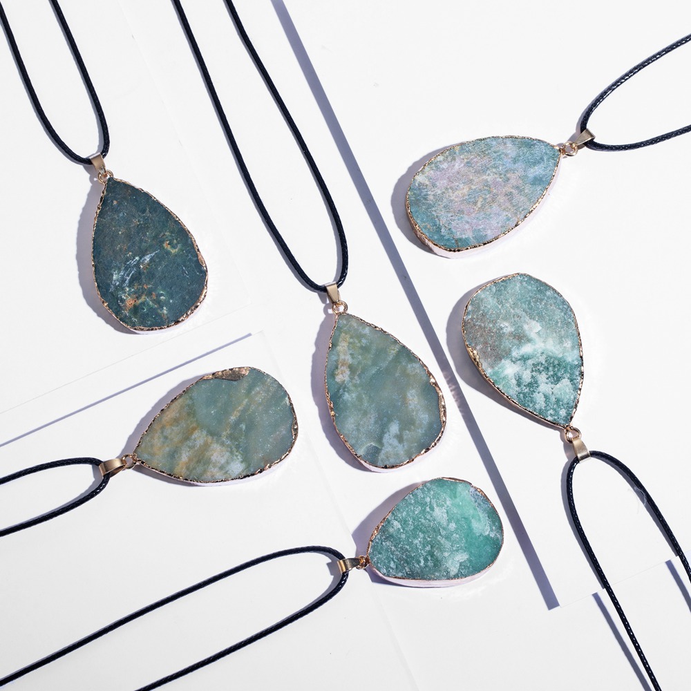QIMOSHI Natural Crystal Pendant Necklace Raw Quartz Stone Healing Irregular Handmade Chakra Jewelry for Women Girl Long Chain