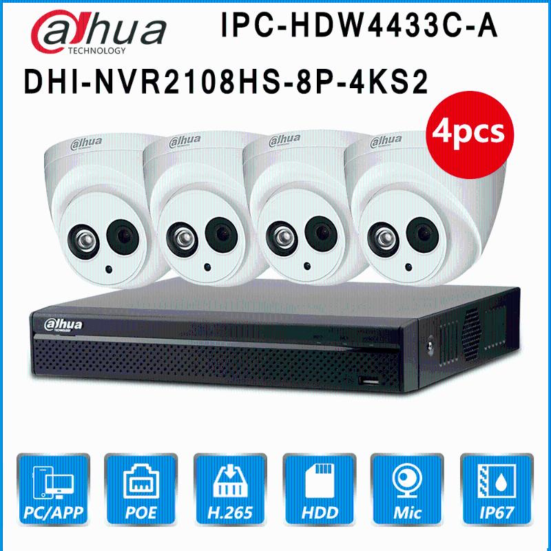 

Dahua 4MP 8+4 Security Camera System 4MP IP Camera IPC-HDW4433C-A & 8CH POE NVR2108HS-8P-4ks2 Surveillance P2P System Remote