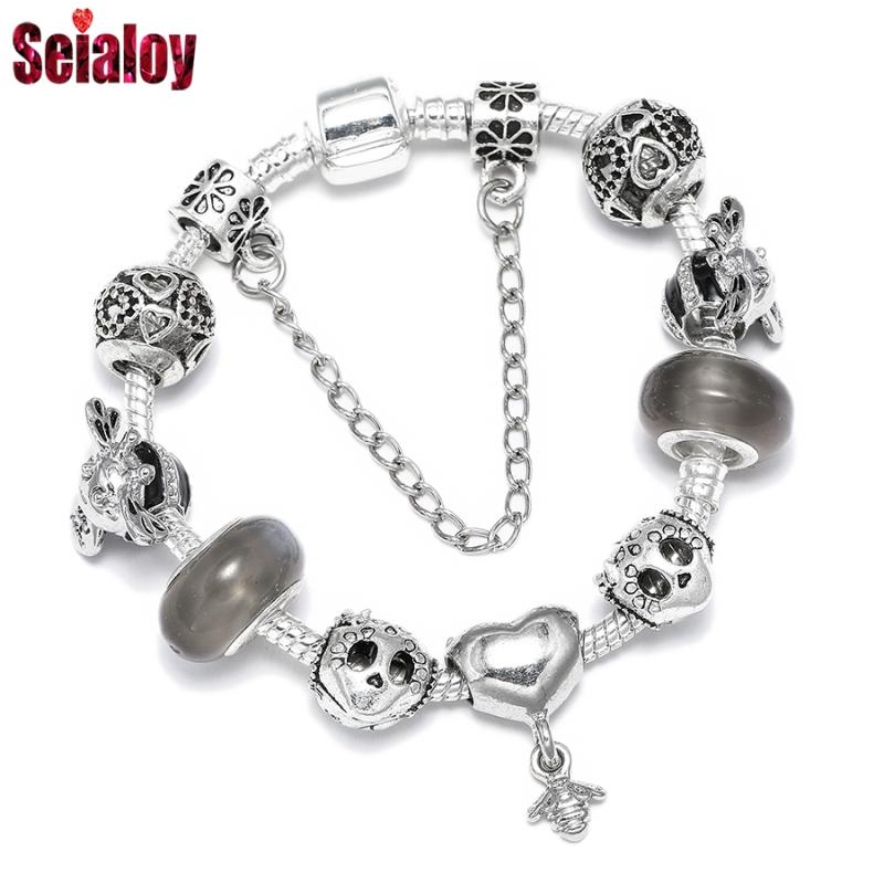 Seialoy Fashion Silver Color Shiny Flower Skull Beaded Love Heart Bee Charm Bracelets For Women Men Original New Bracelet Gifts
Seialoy Fashion Silver Color Shiny Flower Skull Beaded Love Heart Bee Charm Bracelets For Women Men Original New Bracelet Gifts