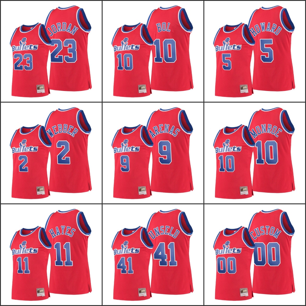 Washington Bullets Men Michael Jor dan Manute Bol Earl Monroe Wes Unseld Juwan Howard Chris Webber NBA Throwback Custom Jersey
Washington Bullets Men Michael Jor dan Manute Bol Earl Monroe Wes Unseld Juwan Howard Chris Webber NBA Throwback Custom Jersey
