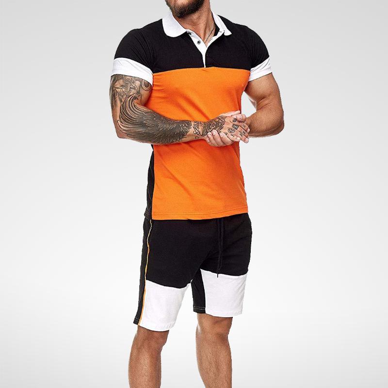 Mens Short Sets Summer Casual Summer Clothing 2 Piece Set Colorblock Track Suits 2020 Male T Shirt+Shorts Cotton Men Tracksuits