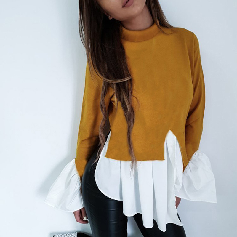 New Style Women Autumn Spring T-shirt Ruffles Patchwork Slim High-collar Long-sleeved T-shirt Wome Ladies Bottoming Shirt, Red
New Style Women Autumn Spring T-shirt Ruffles Patchwork Slim High-collar Long-sleeved T-shirt Wome Ladies Bottoming Shirt, Red