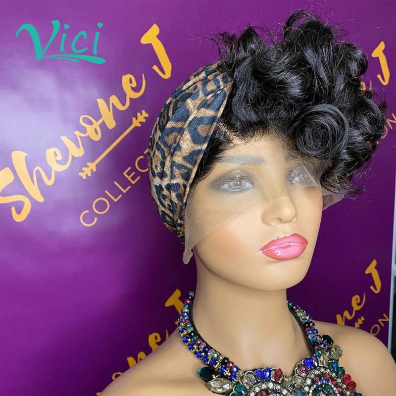 pixie cut wig human hair short bob human hair wigs 130% remy brazilian lace front wigs Pre plucked with baby