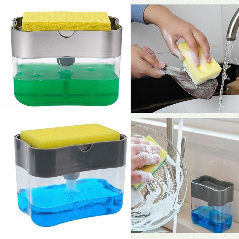 2-in-1 Home Soap Pump Dispenser With Sponge Holder Liquid Dispenser Container Hand Press Soap Organizer Kitchen Cleaner Tools
