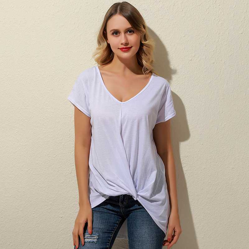 Women Summer Short Sleeve Twisted T-shirt Ladies 2020 Fashion Solid Color V Neck Clothes Streetwear Camiseta Mujer, Black
Women Summer Short Sleeve Twisted T-shirt Ladies 2020 Fashion Solid Color V Neck Clothes Streetwear Camiseta Mujer, Black