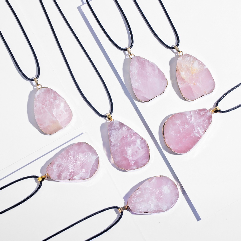 QIMOSHI Natural Crystal Pendant Necklace Raw Quartz Stone Healing Irregular Handmade Chakra Jewelry for Women Girl Long Chain