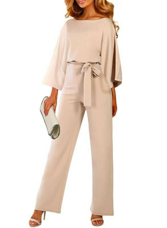 New 2019 Women Elegant Long Sleeve Autumn Jumpsuit Lady Business Office Evening Party Wide Leg Jumpsuit Plus Size T200824